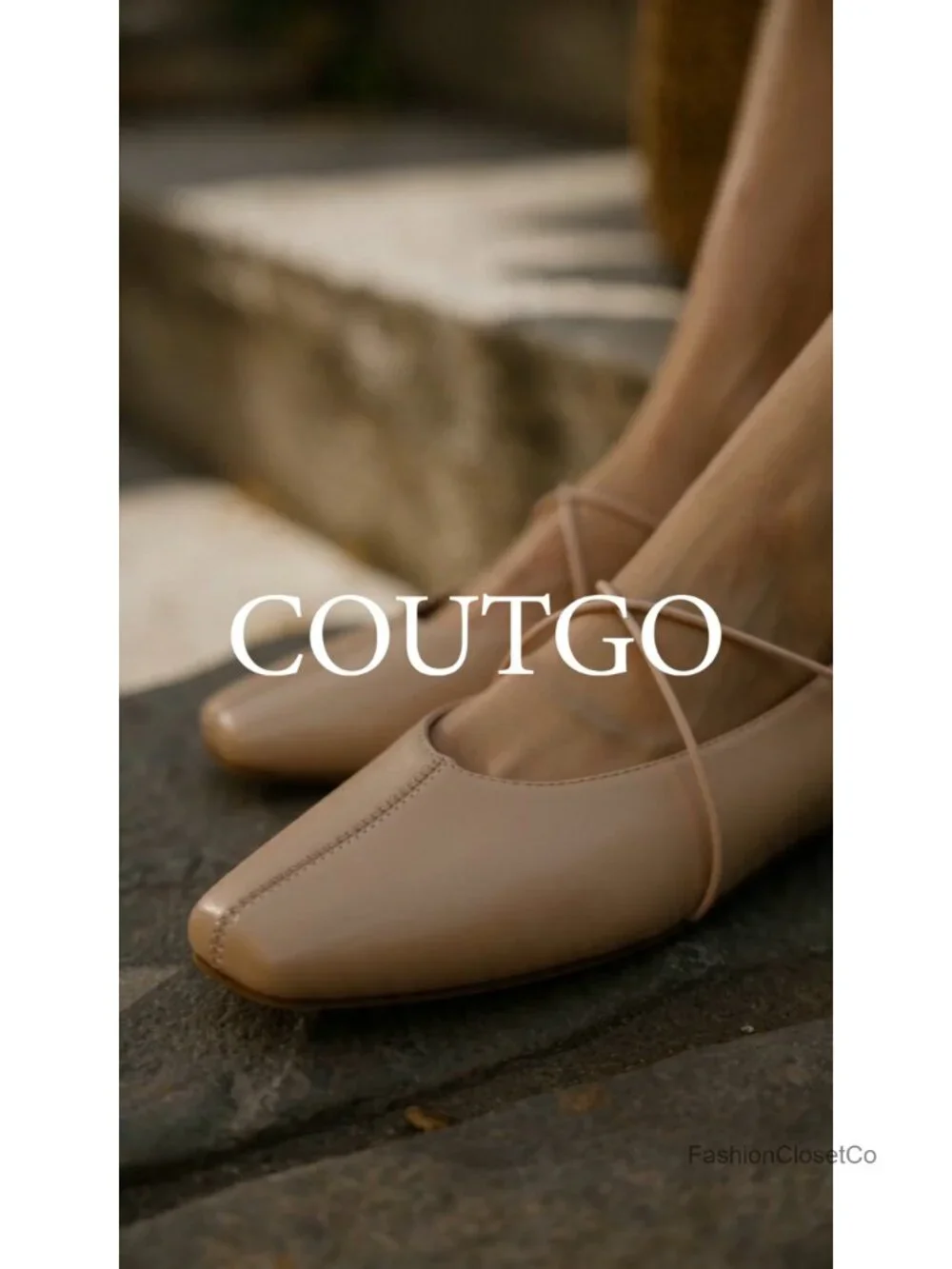 Coutgo Women's Square Toe Mary Jane Flats Crisscross Strap Faux Leather Slip On